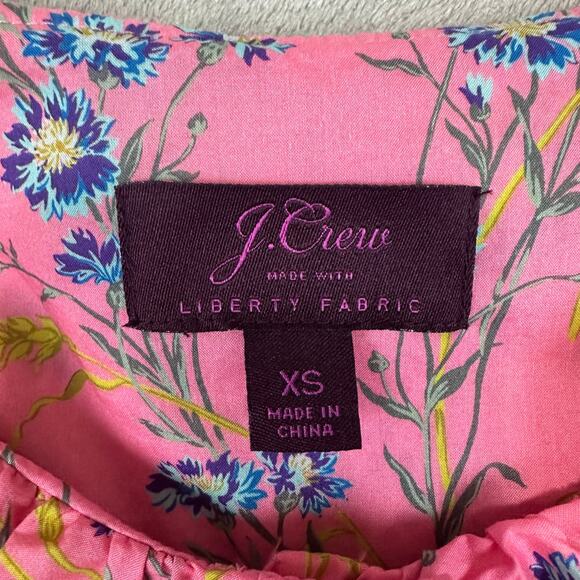 J Crew X Liberty Fabrics Size XS Pink Cotton Poplin Ruffle Blouse Wheat Bouquet - Picture 3 of 7